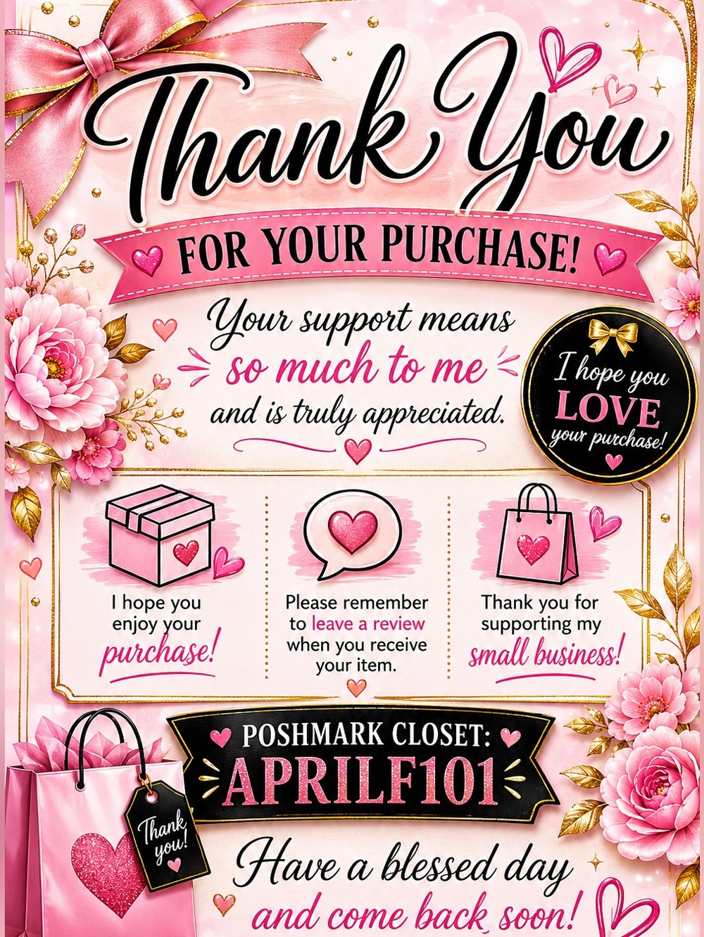 Thank You For Your Purchase - Pink Floral Thank You Card